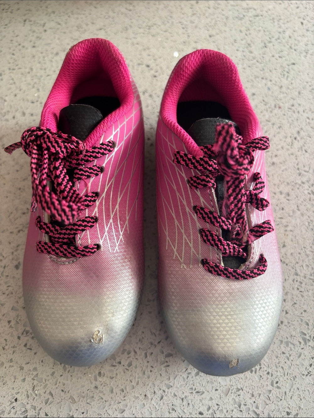 DSG Pink to Silver Gradient Kids Cleats/Sneakers with Patterned Laces